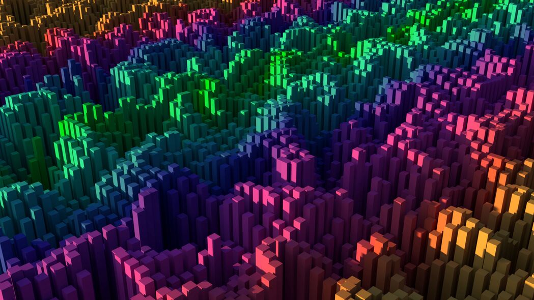 3840x2160高清壁纸，渐变彩色3D正方形柱子，精美4K背景图片下载