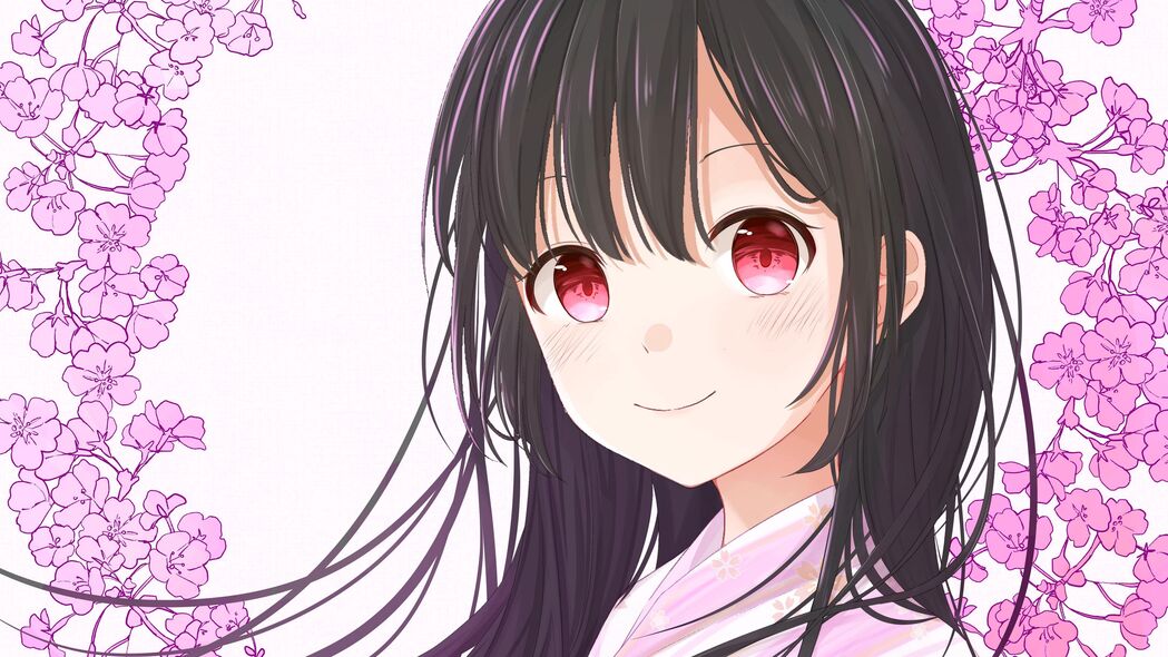 女孩和服花卉动漫主题，超清4K壁纸，3840x2160分辨率，高清下载