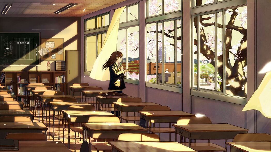 女学生樱花动漫桌面，绝美4K壁纸，3840x2160高清下载