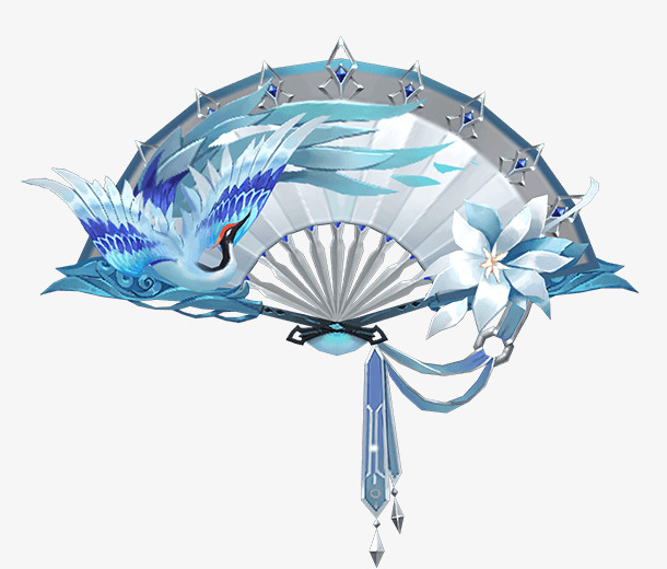 中国风蓝色游戏扇子PNG透明图片，高清装饰元素，免费下载设计素材