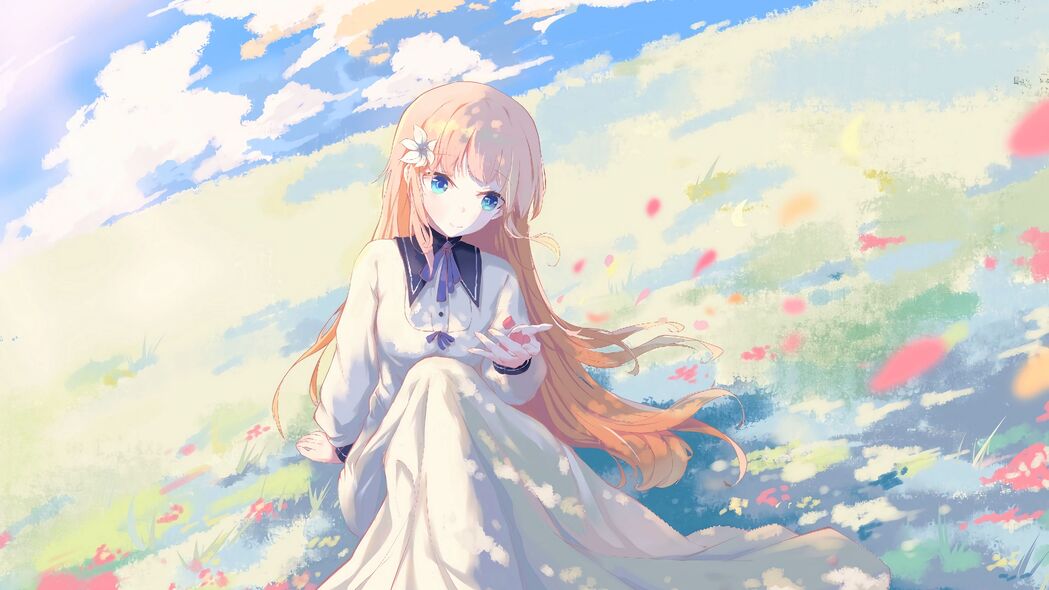 女孩领域艺术盛宴，浅色动漫花瓣4K超清壁纸，3840x2160高清下载