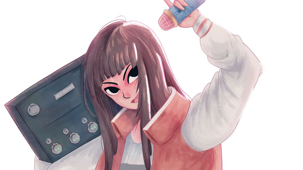 女孩微笑动漫艺术，Boombox 4K超高清壁纸 3840x2160免费下载