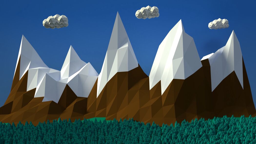 山脉云景3D矢量艺术，高清4K壁纸，3840x2160下载