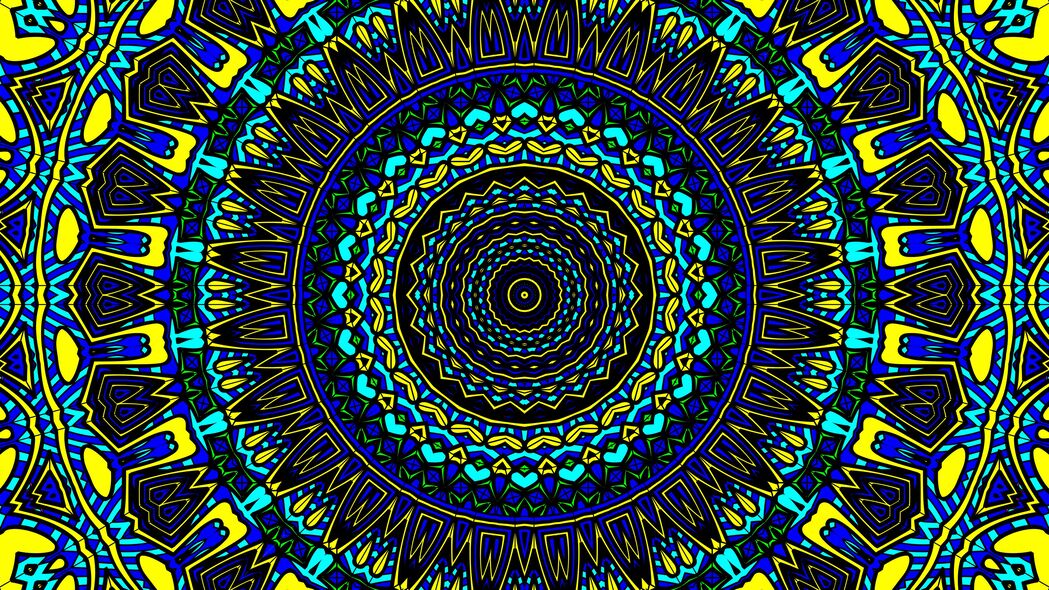 抽象圆形图案4K壁纸，高清蓝色黄色融合，3840x2160分辨率下载