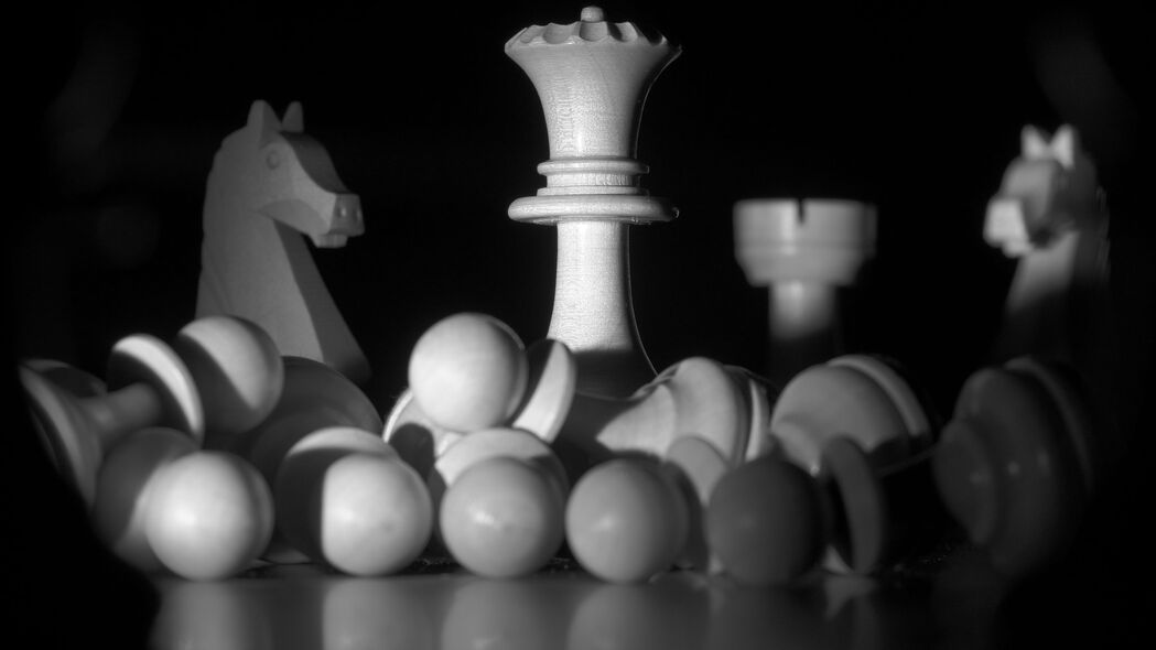 国际象棋4K数字游戏壁纸，黑白深色风格，高清3840x2160背景图片，一键下载