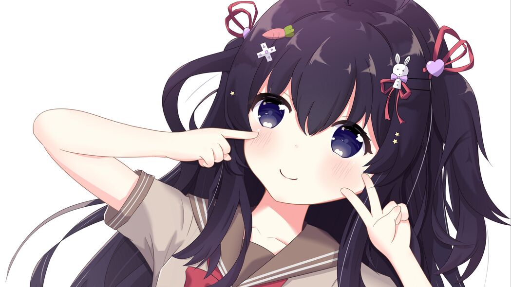 女孩微笑手势动漫4K超清壁纸，3840x2160分辨率，高清下载