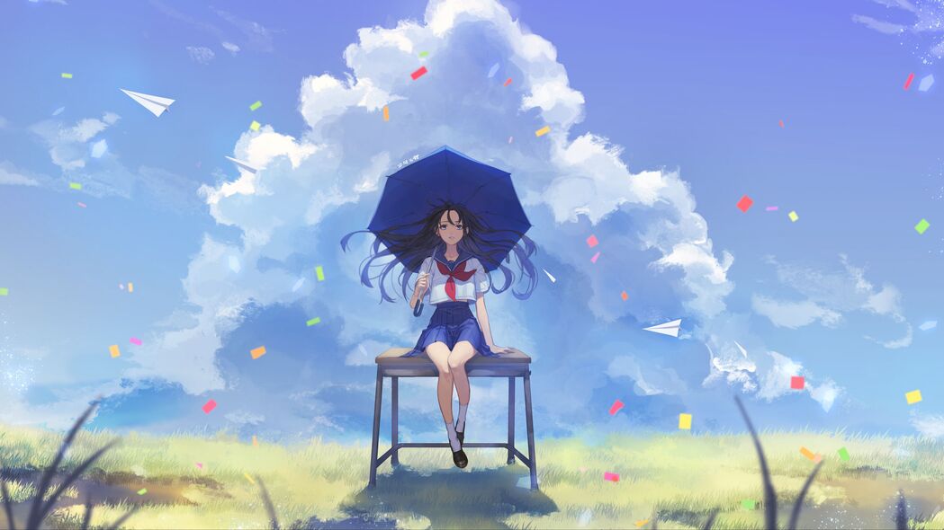 动漫女孩4K壁纸下载，女学生雨伞艺术高清3840x2160