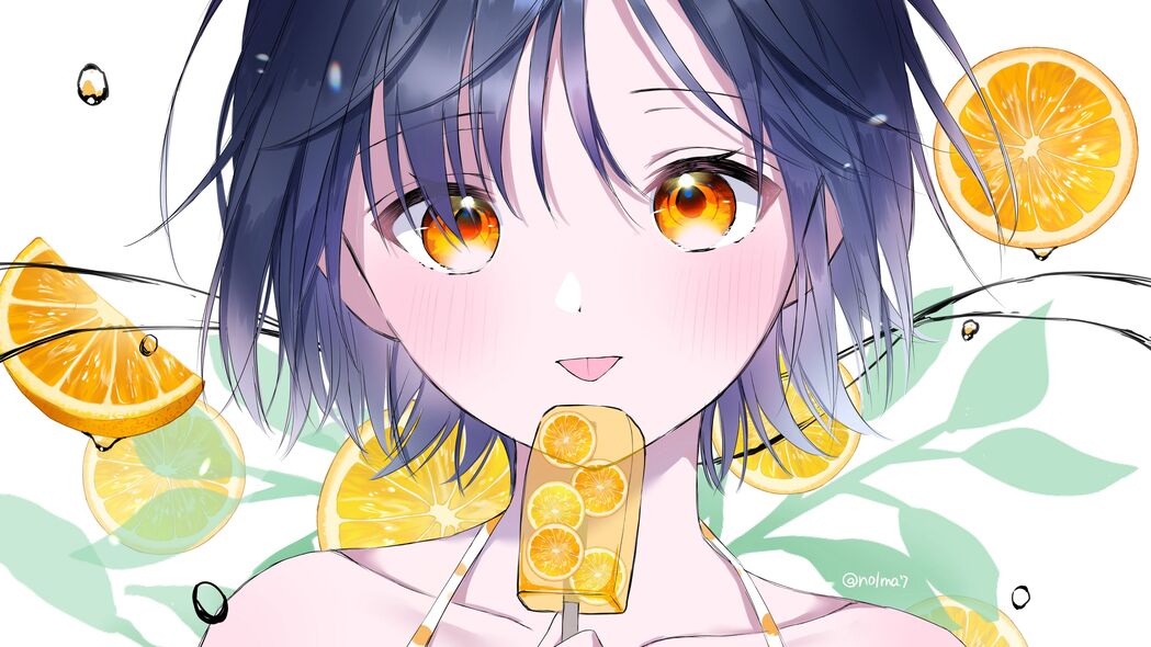 女孩与橙子冰淇淋，绝美动漫艺术，4K超清壁纸3840x2160下载