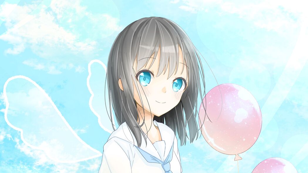 女孩动漫球天空，超清4K卡通艺术壁纸，3840x2160分辨率下载