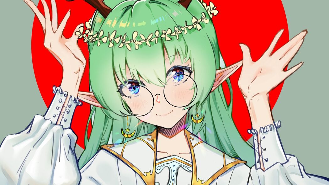 女孩恶魔角眼镜微笑动漫，绝美4K壁纸，3840x2160高清下载