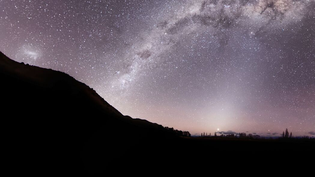 山丘银河星空紫色深邃4K壁纸，3840x2160高清背景图片下载