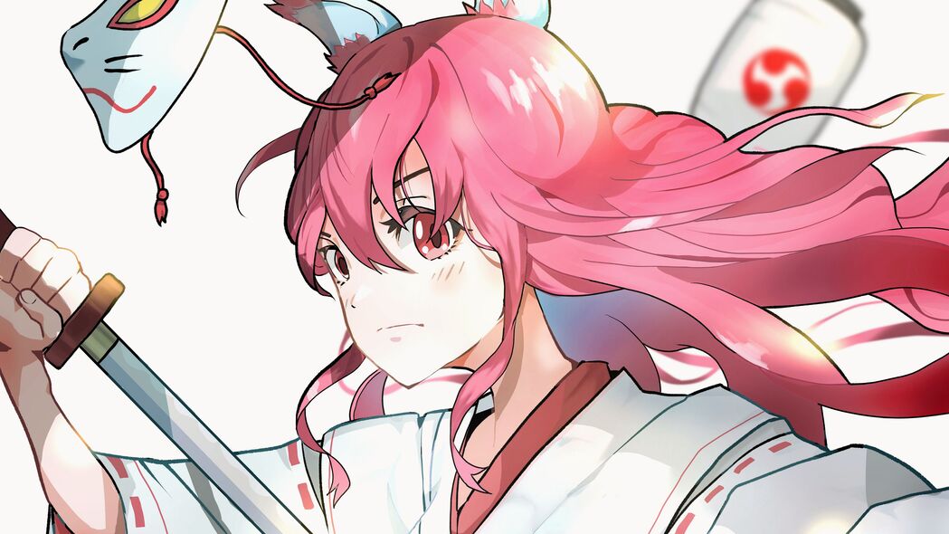 女孩和服武士面具动漫，精选4K高清壁纸，3840x2160分辨率，免费下载