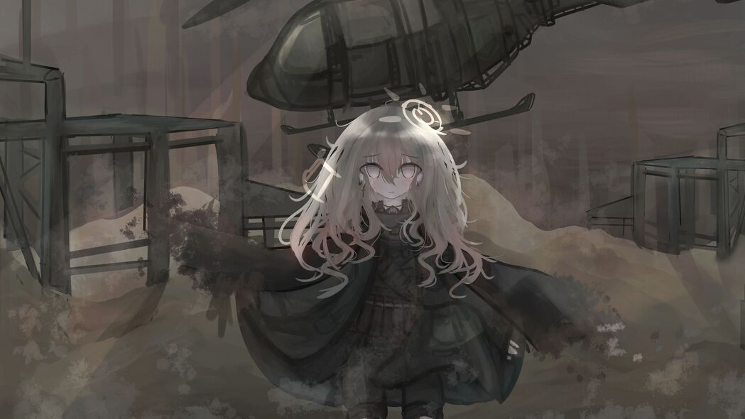 女孩独泣直升机战争动漫，4K高清壁纸，3840x2160分辨率免费下载