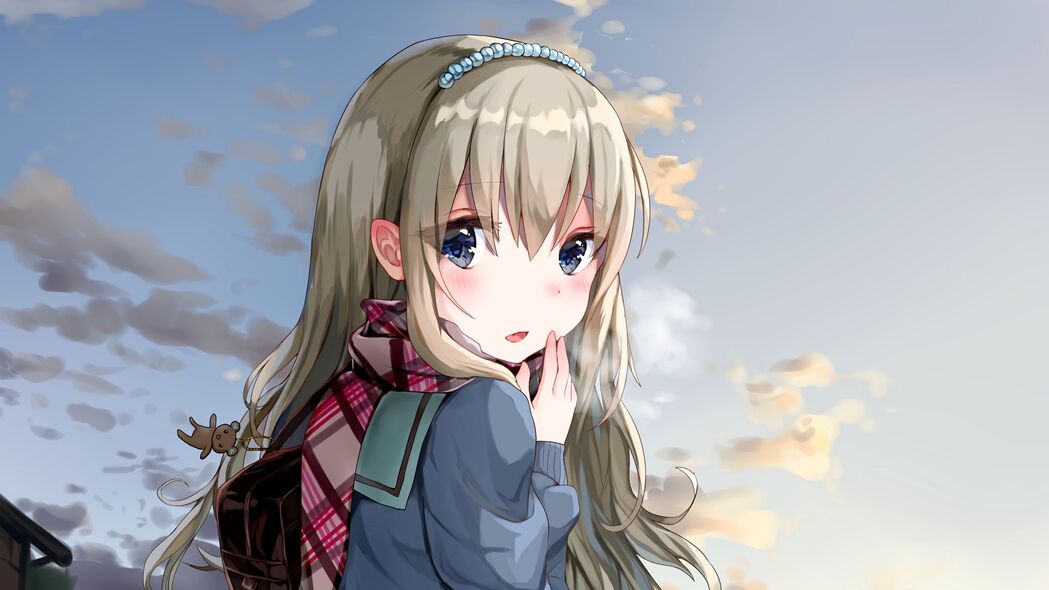 动漫女孩一瞥，清新女学生围巾造型，4K高清壁纸3840x2160免费下载