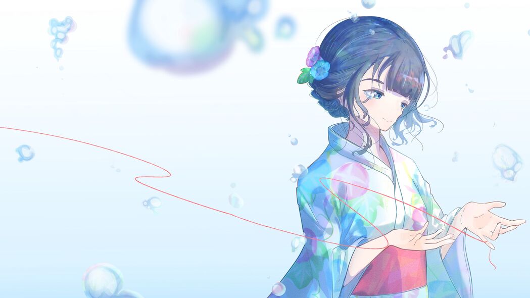 绝美蓝调！女孩和服动漫艺术，4K超高清壁纸3840x2160，免费下载