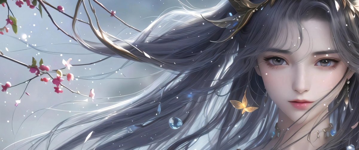 唯美古风长发美女，高清4K动漫壁纸，带鱼屏专属，3440x1440分辨率畅享下载
