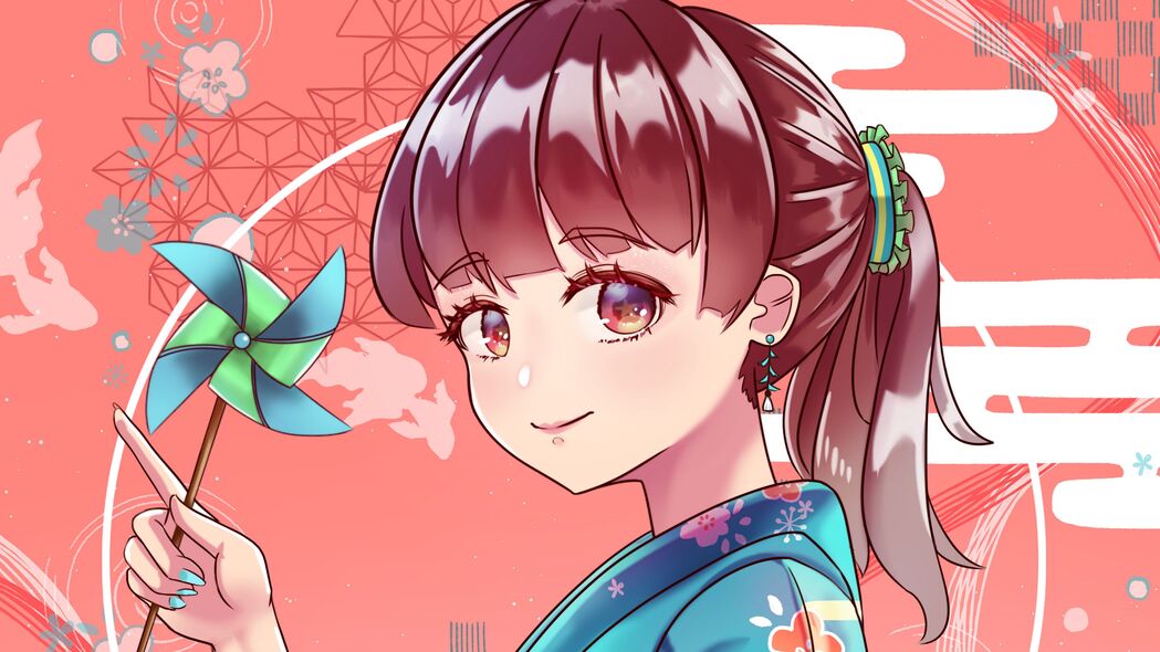 女孩和服微笑一瞥，绝美动漫4K壁纸，高清3840x2160分辨率下载