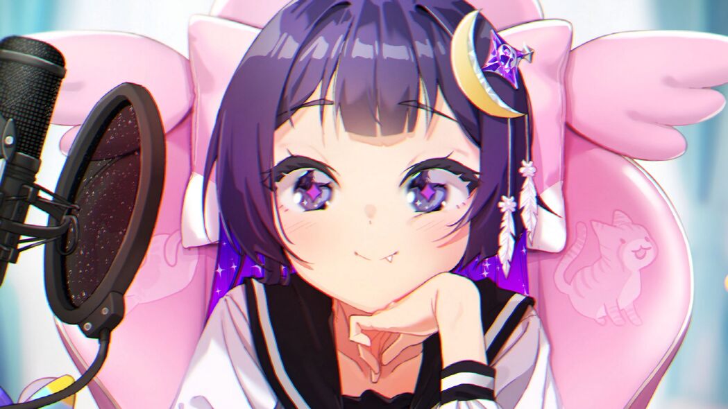 女孩微笑一瞥，绝美紫色动漫艺术，4K高清壁纸3840x2160免费下载