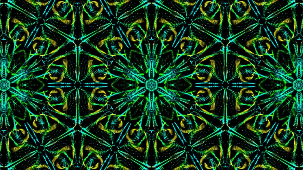 4K高清壁纸，3840x2160绿色抽象分形线条图案背景图片下载