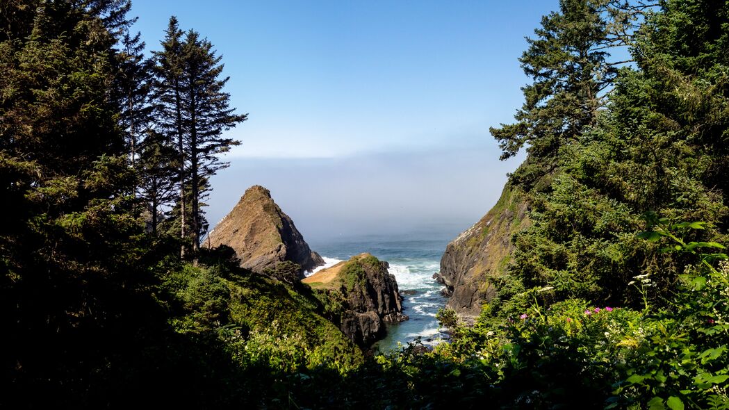 岩石林木海景4K超清壁纸，3840x2160高清下载，绝美风景尽收眼底