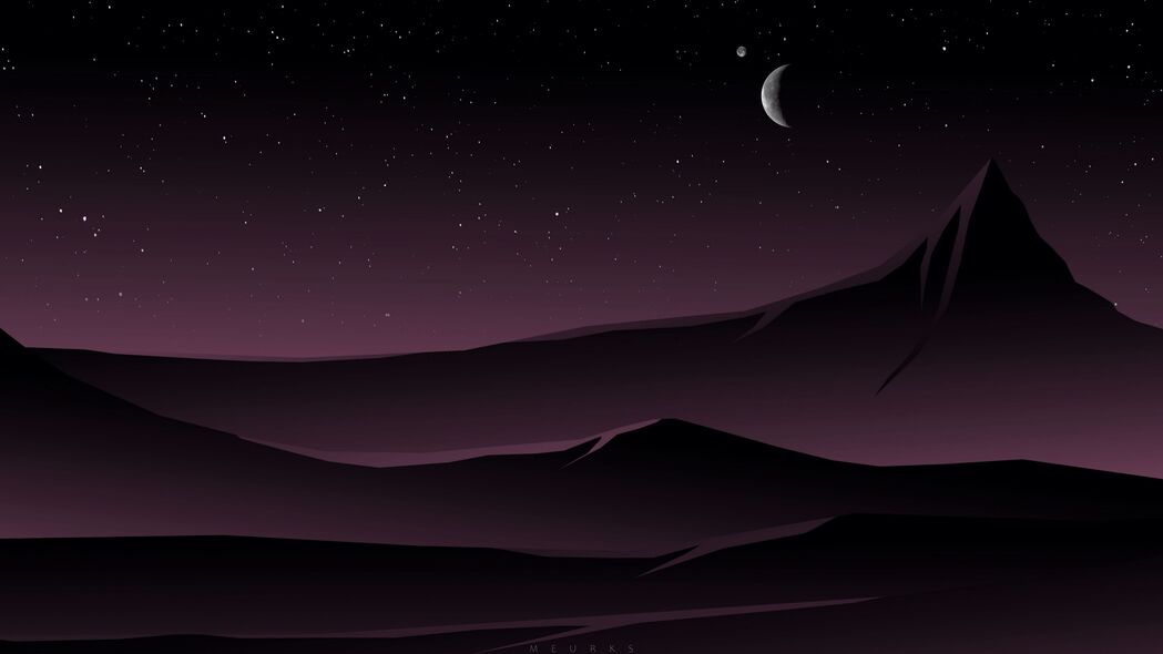 【绝美矢量艺术】夜晚山脉与月亮共舞，4K高清壁纸，3840x2160超清分辨率，一键下载，装点你的屏幕！
