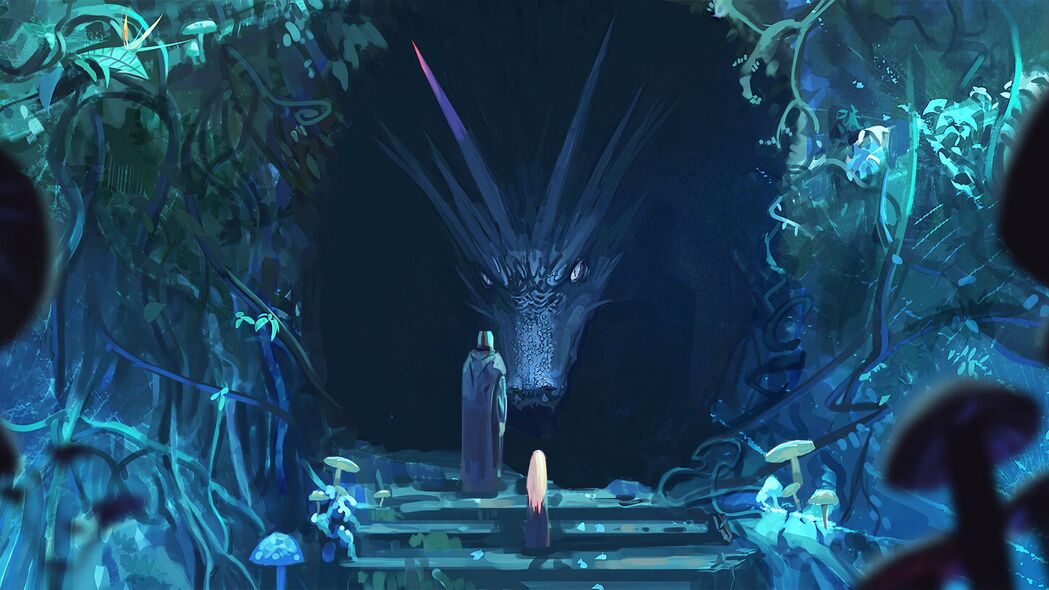 龙剪影楼梯幻想艺术，惊艳4K高清壁纸，3840x2160超清画质，免费下载！