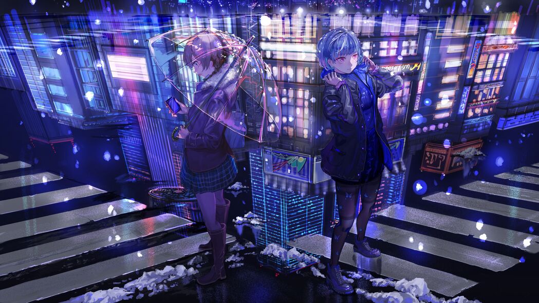 4K动漫艺术壁纸，女孩与雨伞的梦幻过渡，高清背景图片免费下载