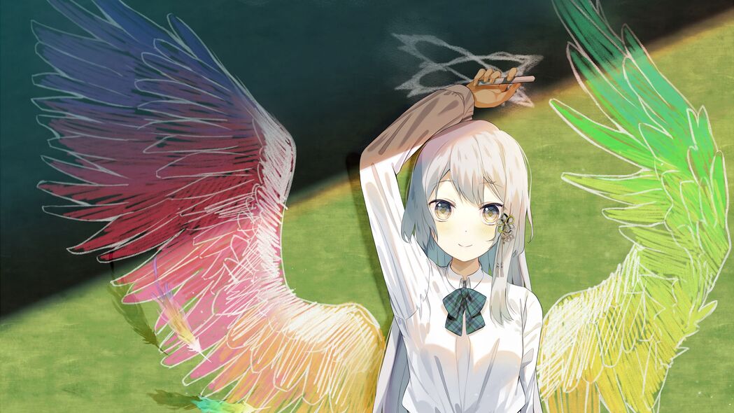 女孩飞翔梦，女学生版翅膀动漫艺术，超清4K卡通壁纸3840x2160免费下载