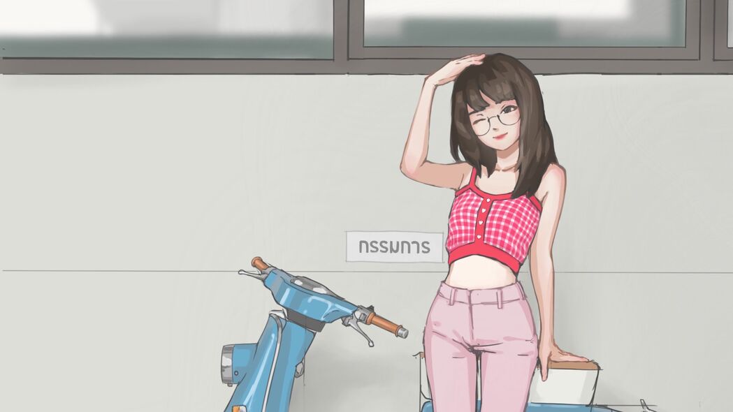 女孩骑轻便摩托车，绝美动漫艺术4K壁纸，3840x2160高清下载