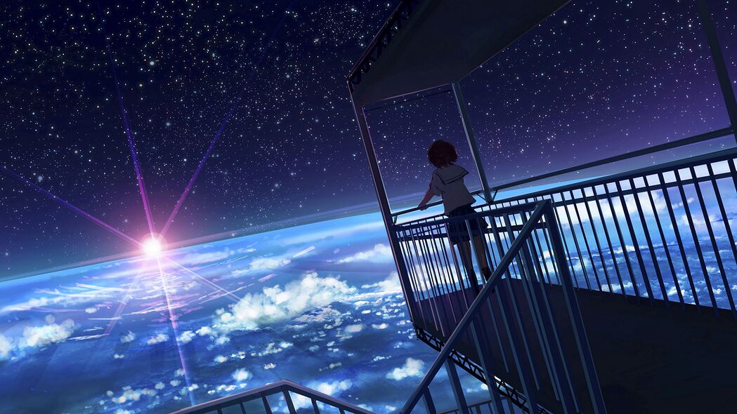 女孩动漫形象，地球空间高清4K壁纸，3840x2160超清视图，免费下载