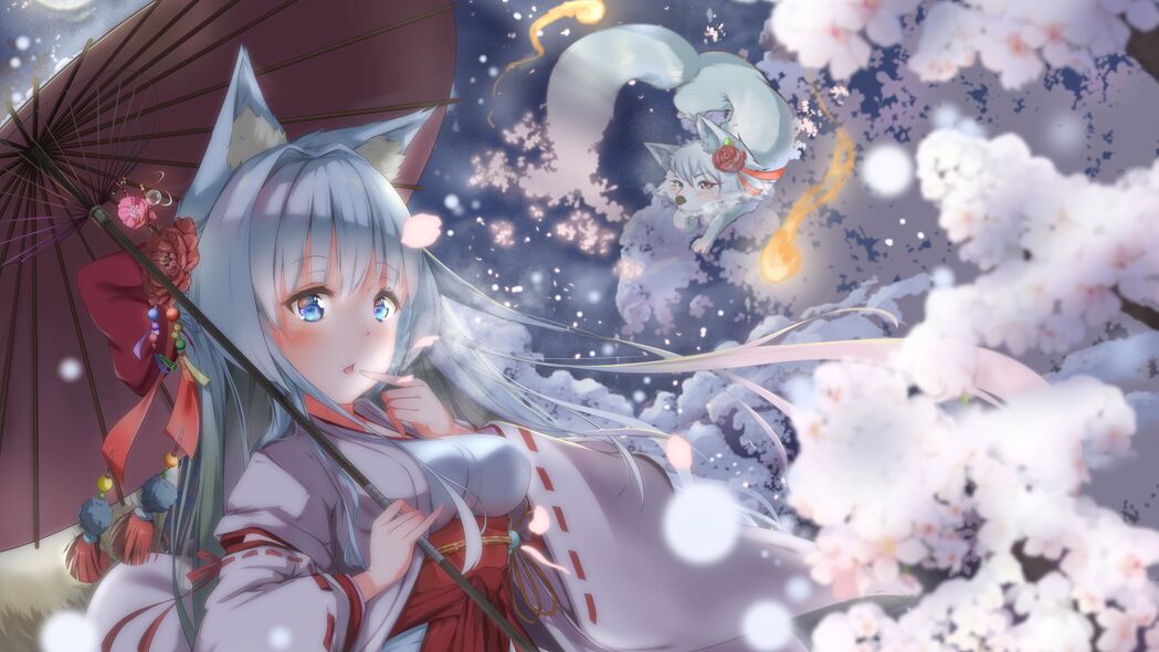 女孩Neko耳朵与雨伞动漫，绝美4K高清壁纸3840x2160，一键下载！