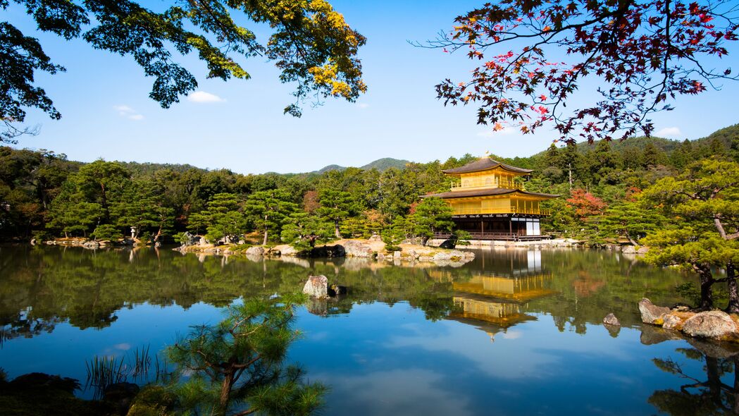 宝塔古寺映翠林，湖光树影4K壁纸，超清3840x2160风景美图下载
