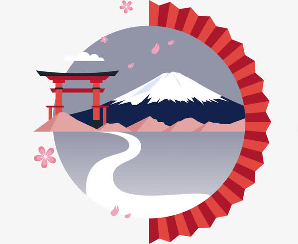 日本风景手绘卡通PNG透明图片，高清装饰素材，免费下载！