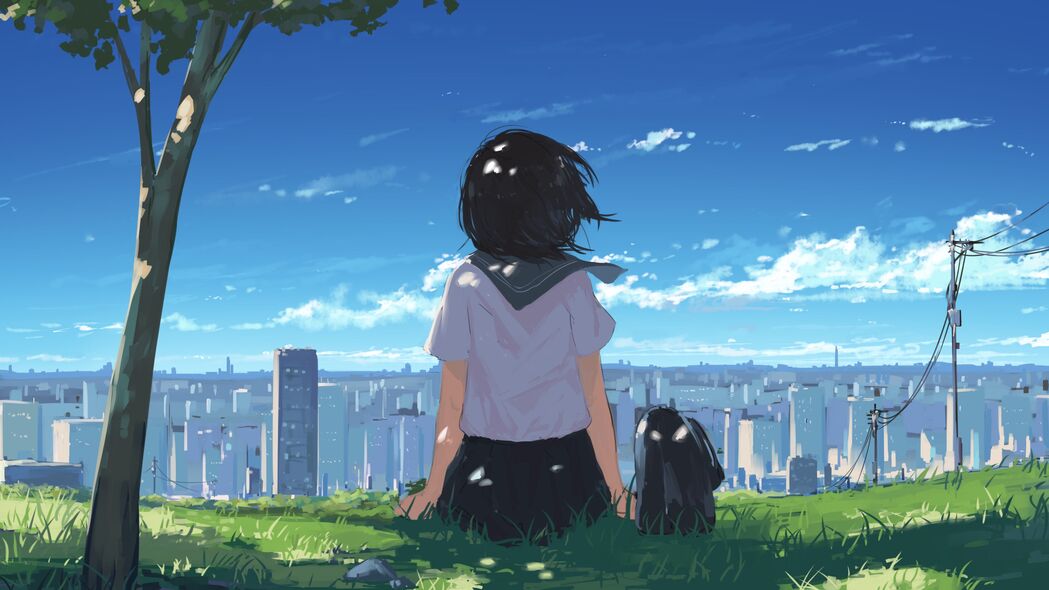 4K动漫壁纸，女孩与城市的艺术卡通背景，高清3840x2160免费下载