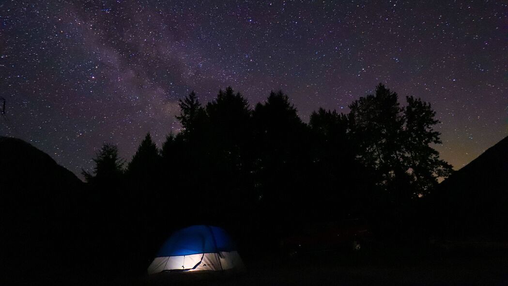 夜空星辰露营帐篷，深色高清4K壁纸，3840x2160超清背景图片下载