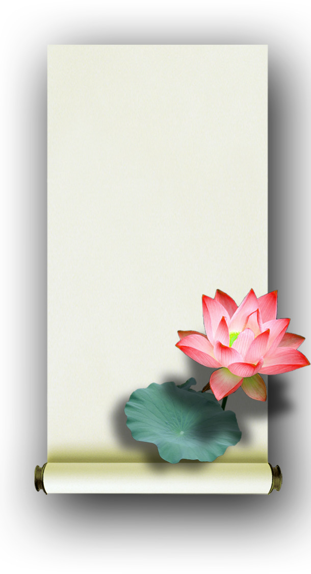 黄色简约荷花画卷边框PNG，高清透明纹理图片，创意装饰元素设计素材下载