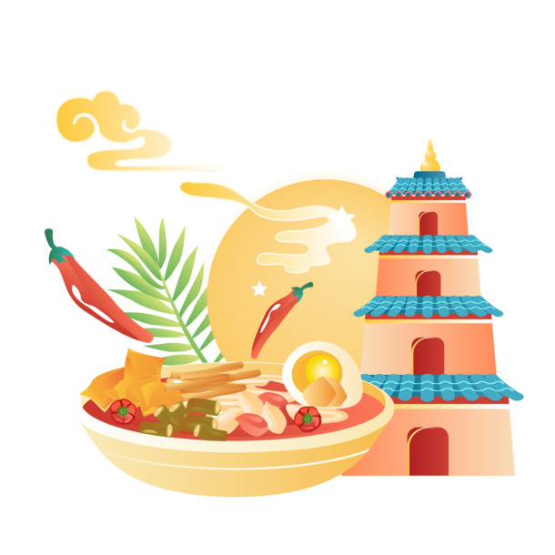 国潮风螺蛳粉PNG透明图片，高清中国风美食装饰元素，免费下载