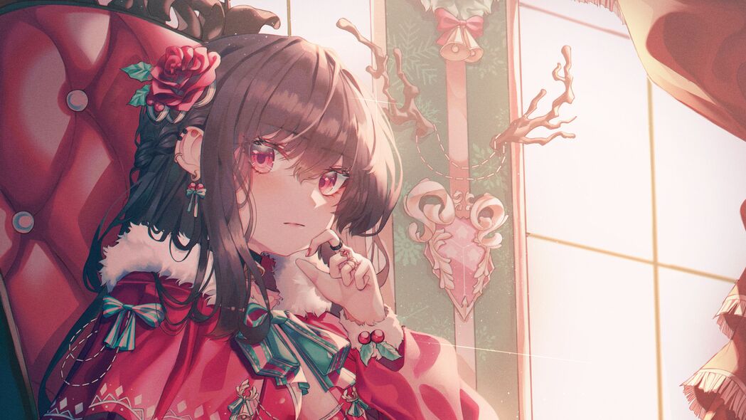女孩与复古椅子，绝美动漫艺术，超清4K壁纸（3840x2160）免费下载