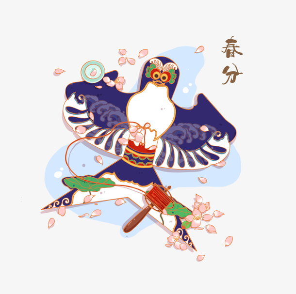 春分手绘元素，燕子桃花风筝PNG透明图片，卡通风格设计素材免费下载