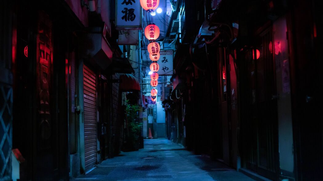 中国灯笼花环点缀的街道夜晚，4K高清壁纸，3840x2160极致画质下载