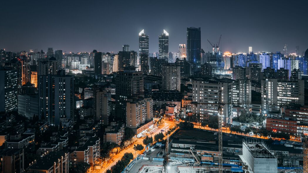 大都市夜晚鸟瞰，璀璨建筑灯光4K壁纸，3840x2160高清下载