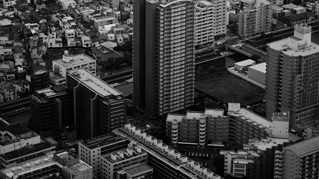 城市鸟瞰建筑美景，黑白格调4K超清壁纸，3840x2160高清下载
