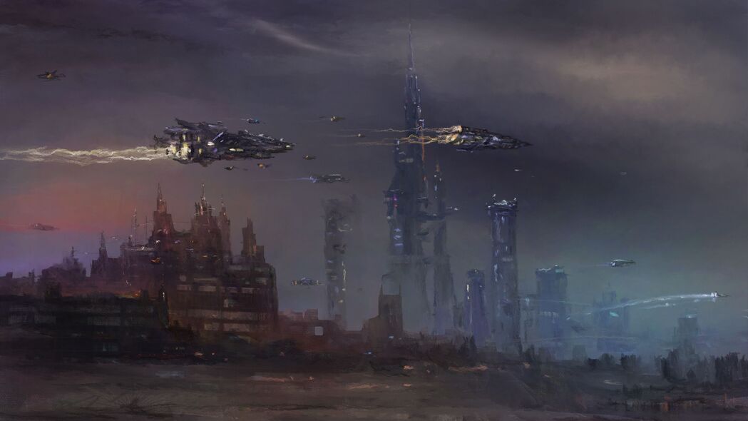 城市幻想，宇宙飞船遨游艺术星空，4K超高清壁纸下载（3840x2160）