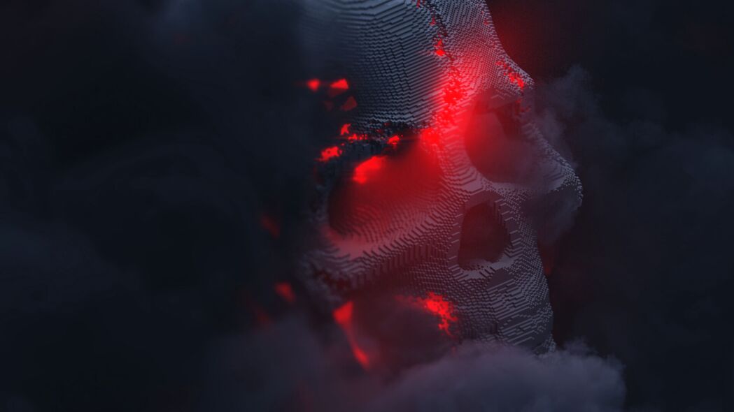 头骨烟雾云辉光3D深色系惊艳4K壁纸，高清3840x2160分辨率背景图片，一键下载