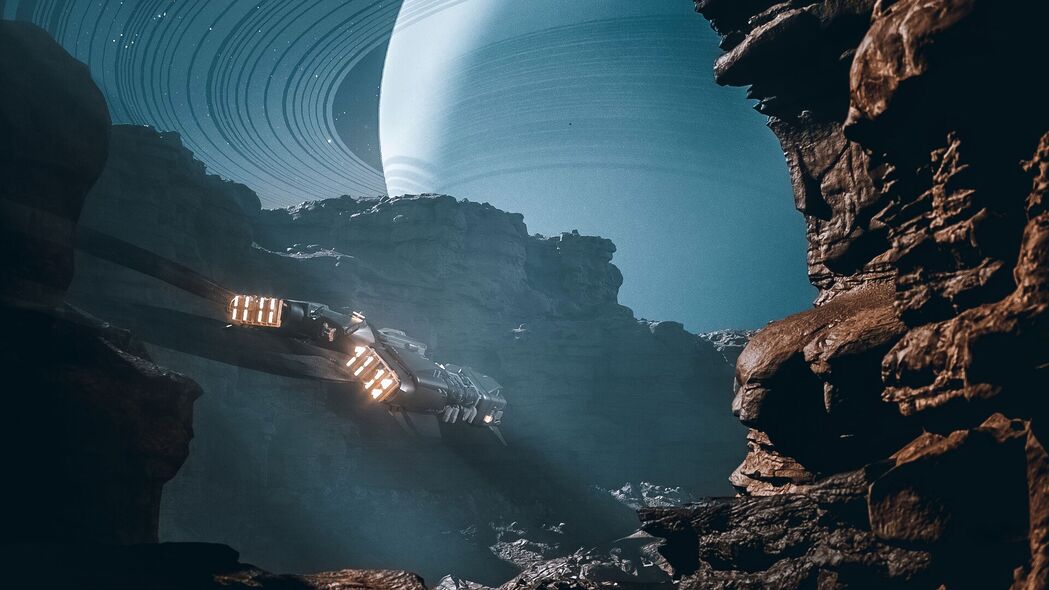 宇宙飞船穿越木星岩石的奇幻之旅，4K高清壁纸，3840x2160分辨率惊艳呈现，立即下载体验幻觉之美！
