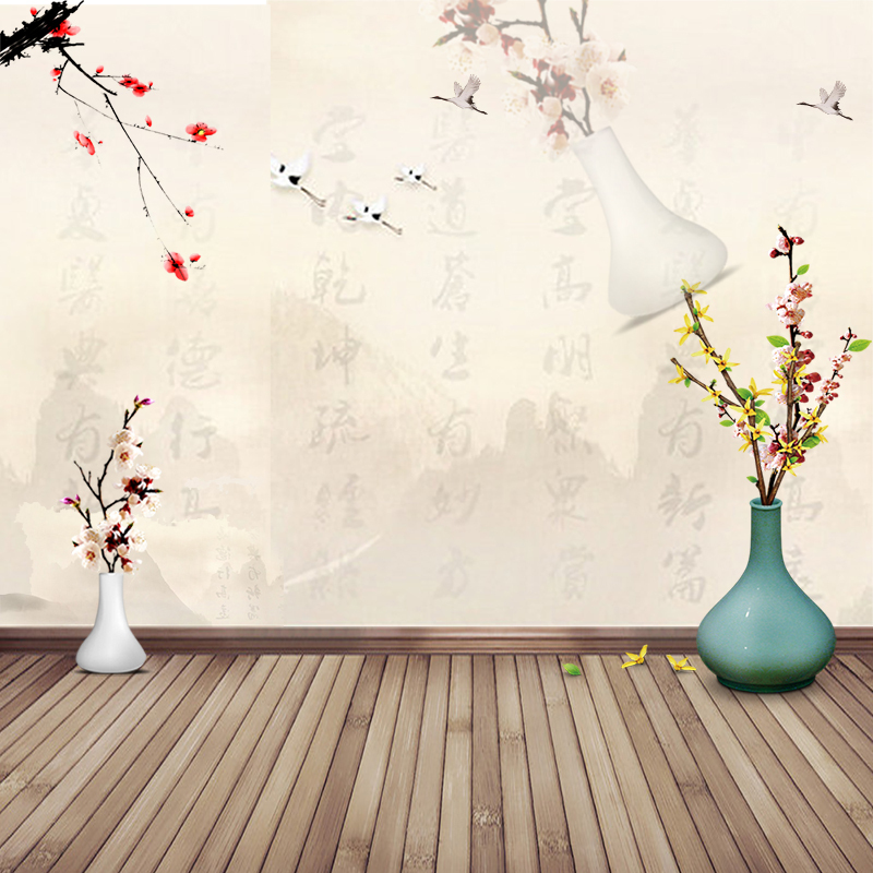 中国风插花水墨地板设计素材，复古高清JPG/PSD格式下载