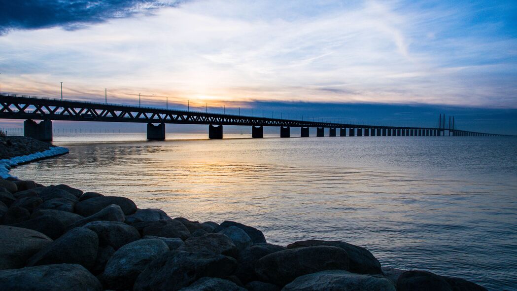 海桥落日风光，海岸石头美景，超高清4K壁纸下载（3840x2160）