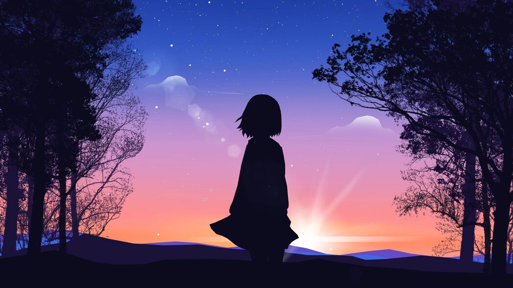 女孩剪影独舞于日落余晖，绝美艺术画面，4K超清壁纸，3840x2160高清大图免费下载