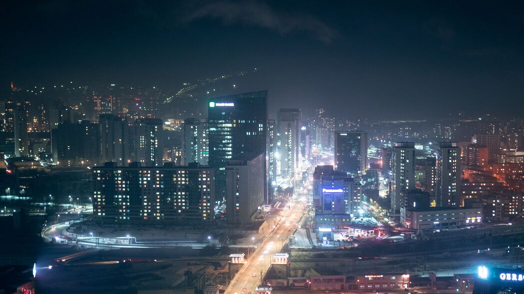 夜城璀璨鸟瞰，高清4K建筑物与街道灯光壁纸，3840x2160超清下载