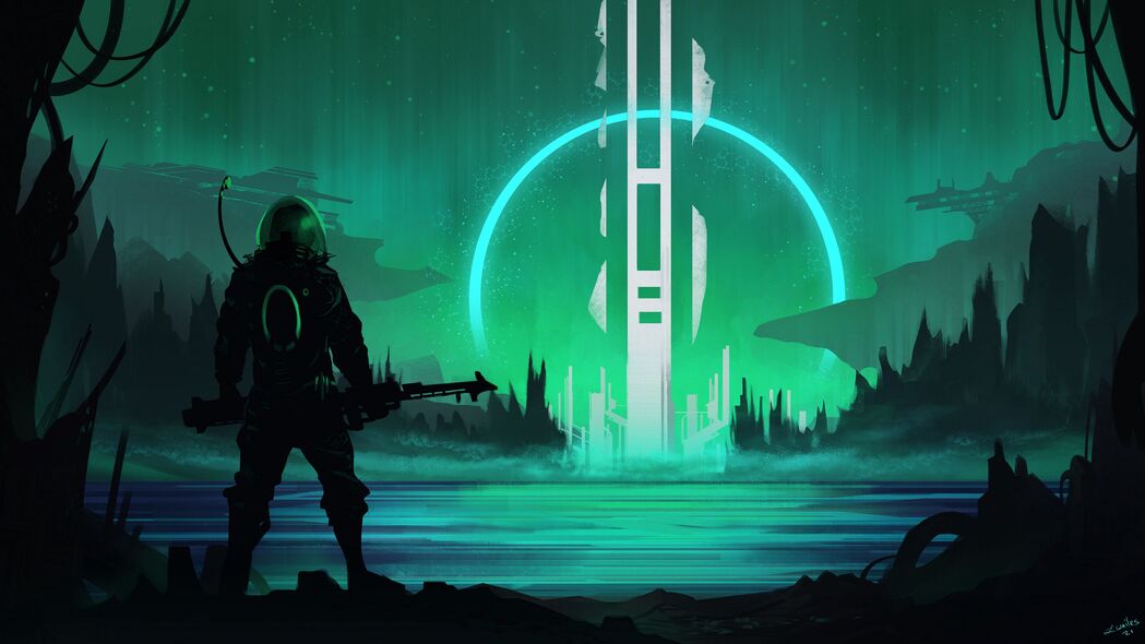 士兵机关枪武器幻想艺术，绝美4K壁纸，3840x2160高清背景图片下载